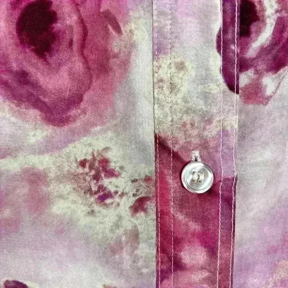 VINTAGE 90s 100% Pure Silk Pink Floral Button Up Blouse White Stitch Women Smal - Picture 5 of 11
